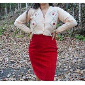 Vintage - Pink Pastel Floral Roses Embroidered Cardigan